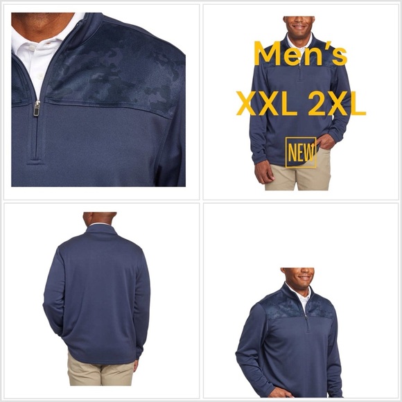 Men's Pebble Beach XXL 50 - 52 Quarter Zip V-Neck Long Sleeve Navy Blue Mockneck - Picture 1 of 9